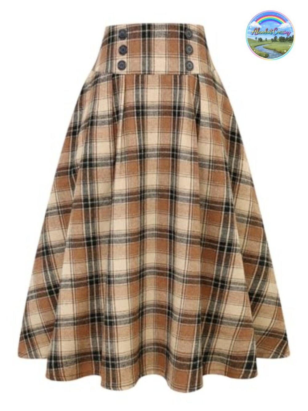 High Waist Plaid Midi A-Line Pleated Skirt with Pockets